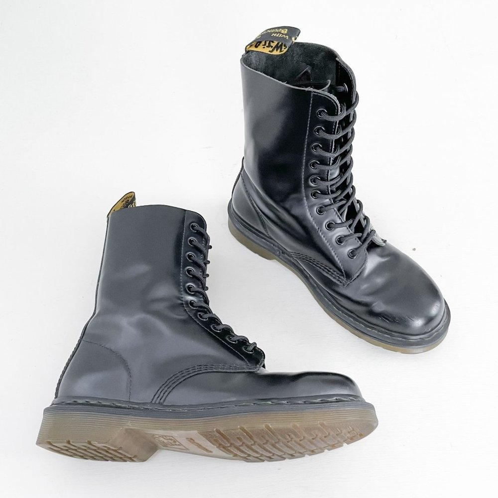 Dr. Martens Black 1490 Smooth Leather Mid-Calf Lace Up Combat Boot Womens Size 9